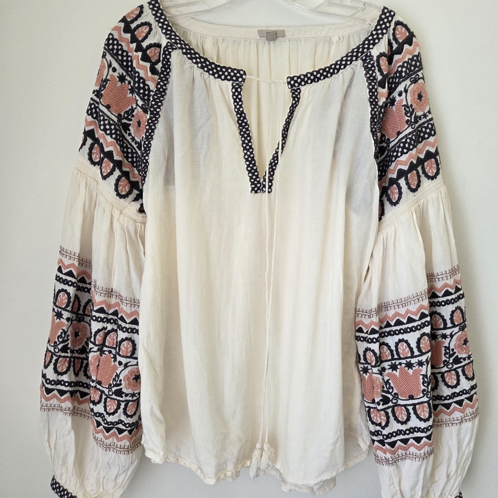 Ecote Cream and Pink Embroidered Blouse top, Boho, Bohemian,